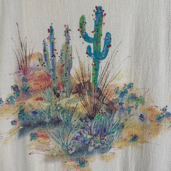 Allie Womens Small Artsy Gauzy Maxi Dress Desert Cactus Art to Wear Painting - Picture 4 of 12